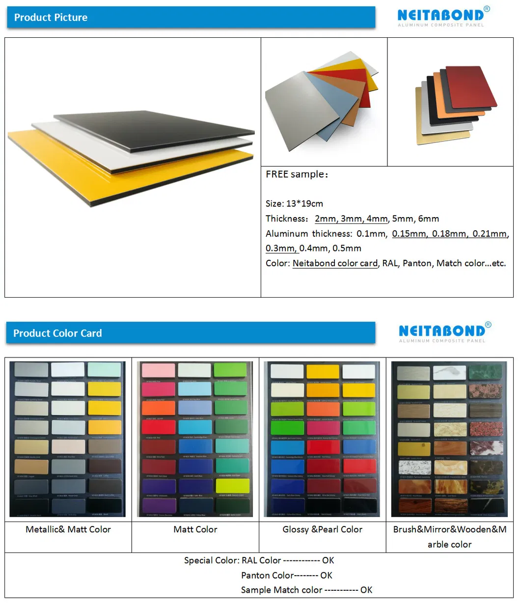 3mm 4mm PE PVDF Aluminum Composite Panel Acm ACP with 1220*2440