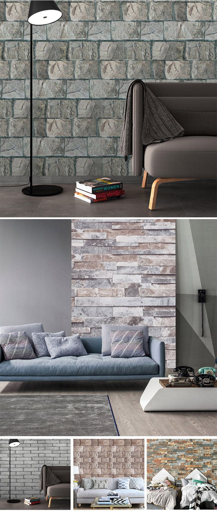 Akadeco Professional High Reputation Durable Printing Simulation Brick Pattern Interior Decoration 3D Self-Adhesive Wallpaper