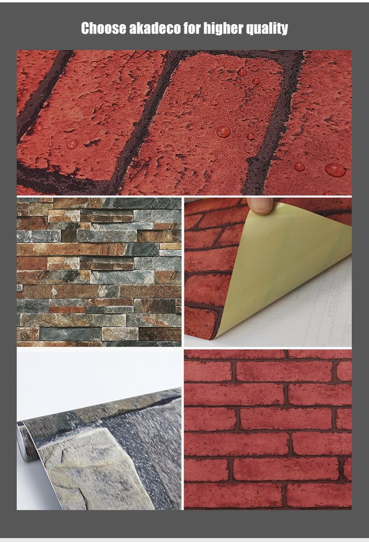 Akadeco Professional High Reputation Durable Printing Simulation Brick Pattern Interior Decoration 3D Self-Adhesive Wallpaper