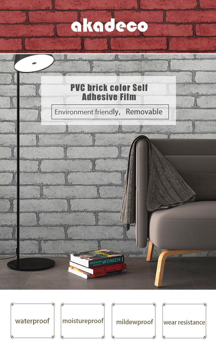Akadeco Professional High Reputation Thick Printing Simulation Brick Pattern PVC Interior Decoration Self-Adhesive Wall Paper