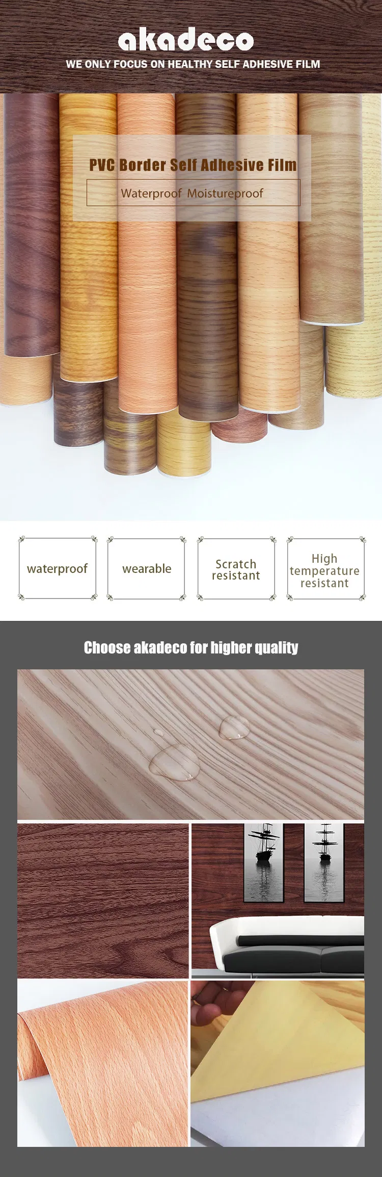 Akadeco Wholesale Safe and Practical Hot Sell 45cm*10m Furniture PVC Decoration 3D Wallpaper Renovated Furniture