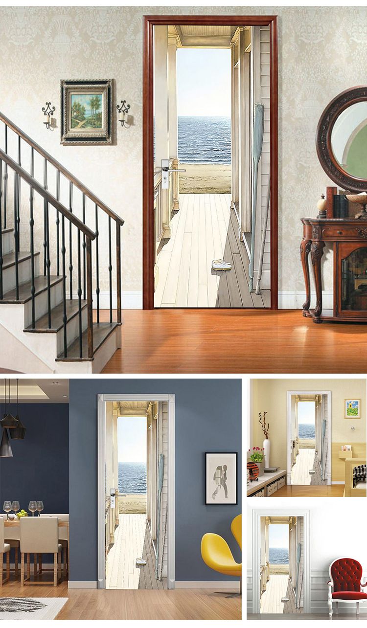 Creative Environmental Protection Simulation Sea View Corridor Door Stickers Renovation Self-Adhesive Bedroom Wall Stickers