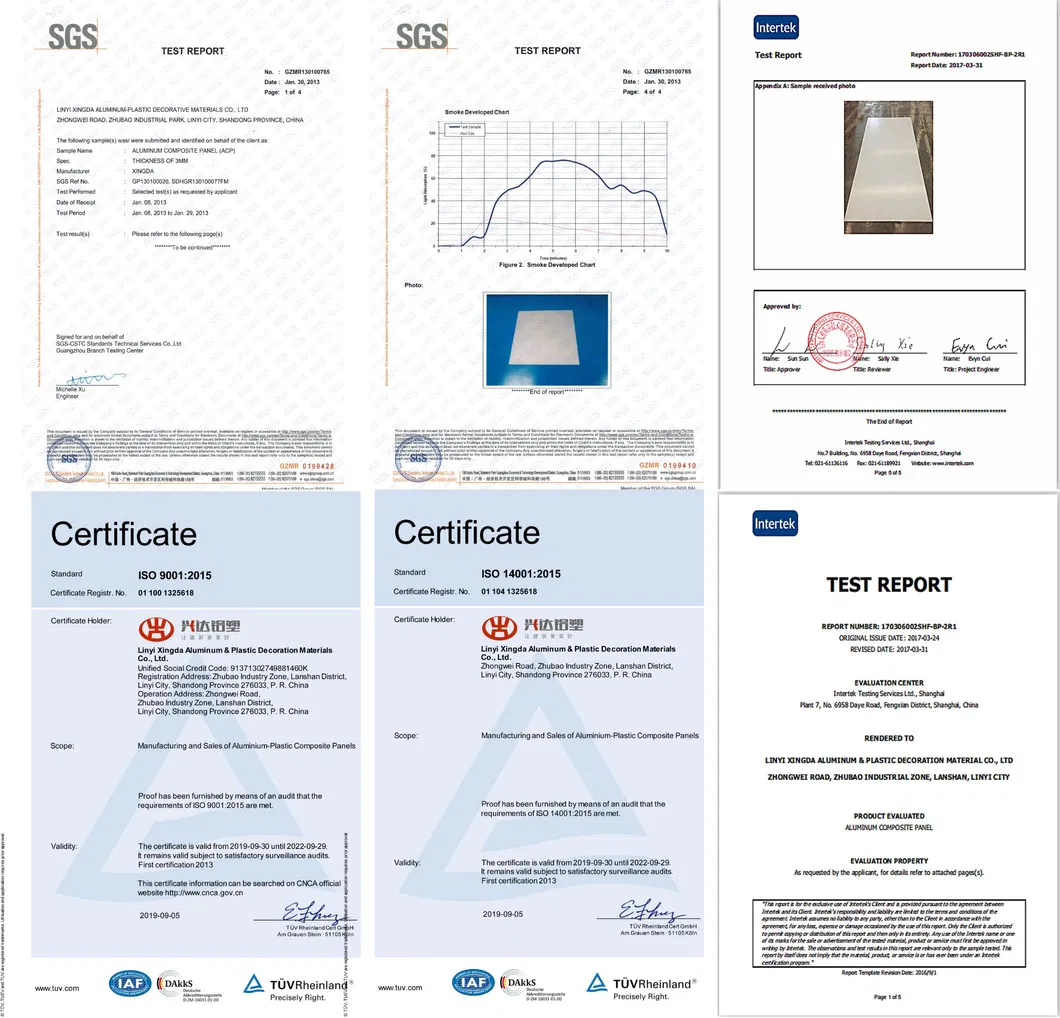 Fire Resistance B1/A2 Grade Aluminum Composite Panel with ASTM E84