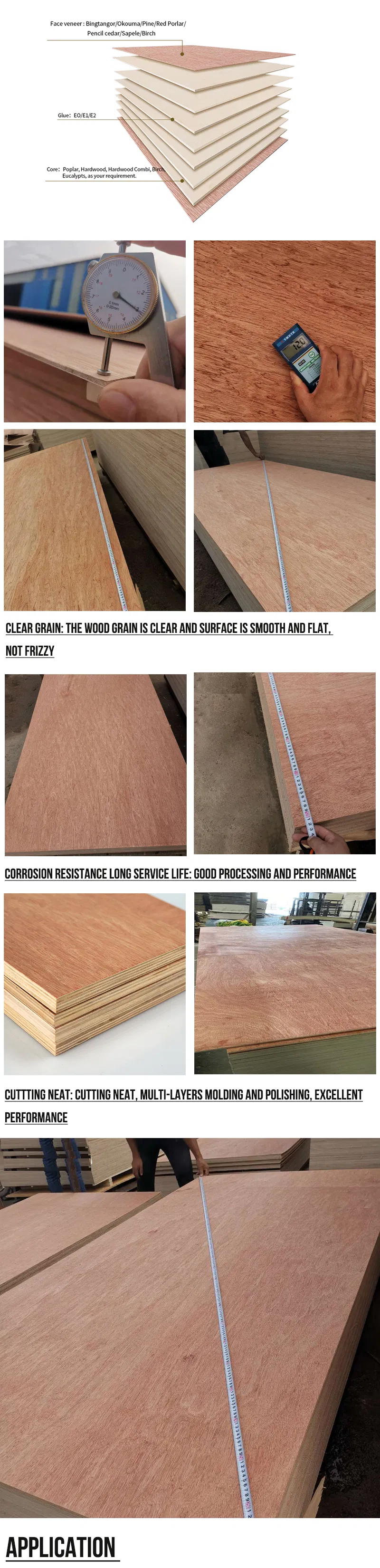 FSC Approved 7mm / 18mm / 12mm Commercial Plywood Bb / Cc Grade Poplar Core Okoume / Bintangor Birch Plywood for Furniture Indoor