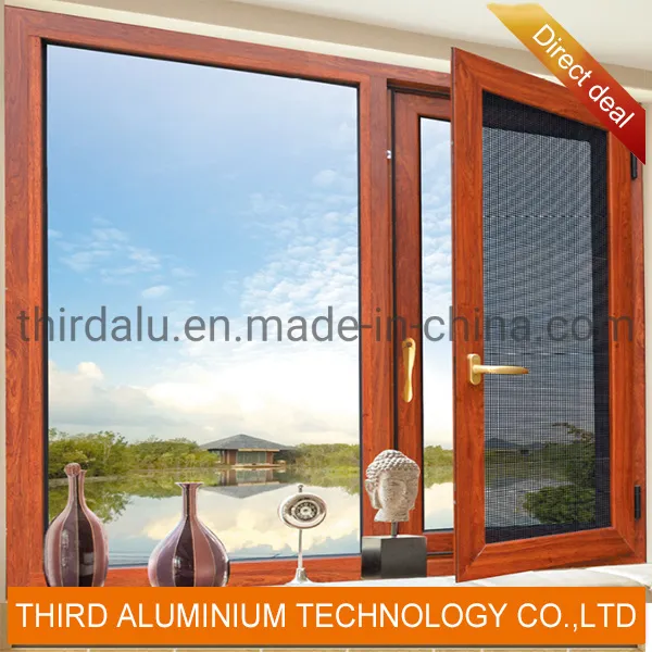 High Quality Wooden Color German Brand Hardware Aluminum Casement Window & Door Double Glazed Windows