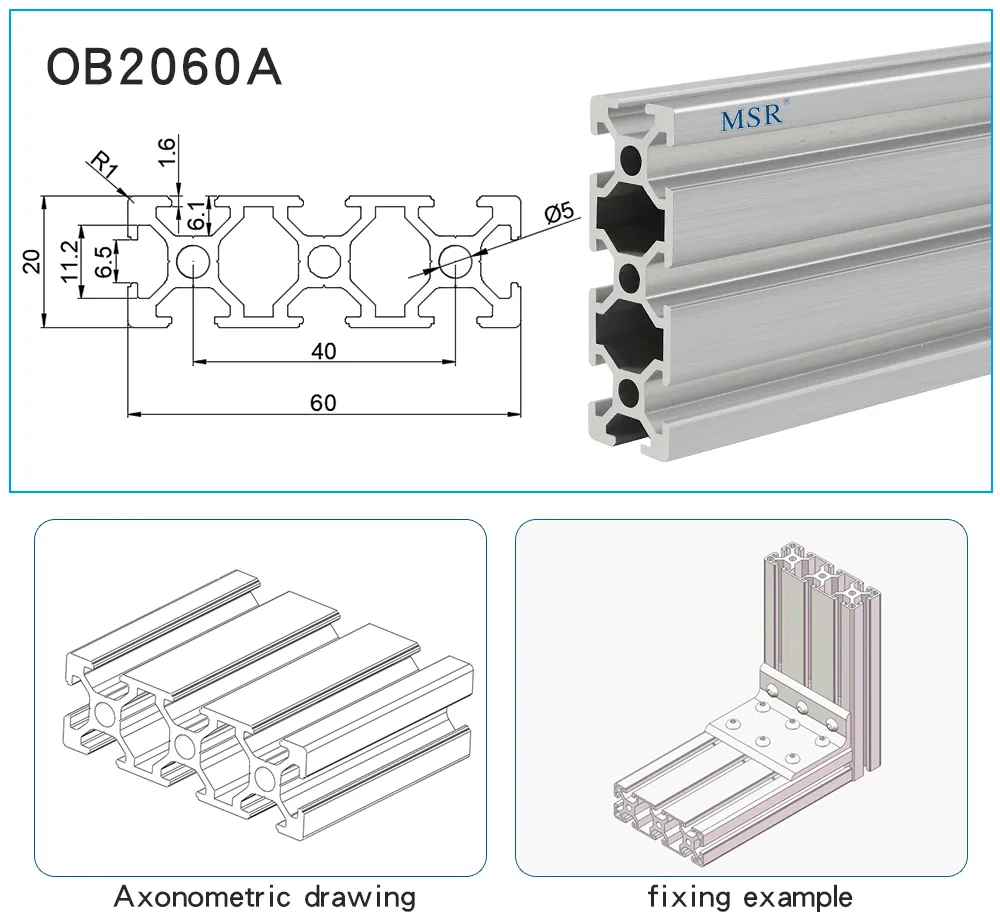 Industrial T Slot Aluminum Extrusion Manufacturer Ob2060A Aluminium Profile
