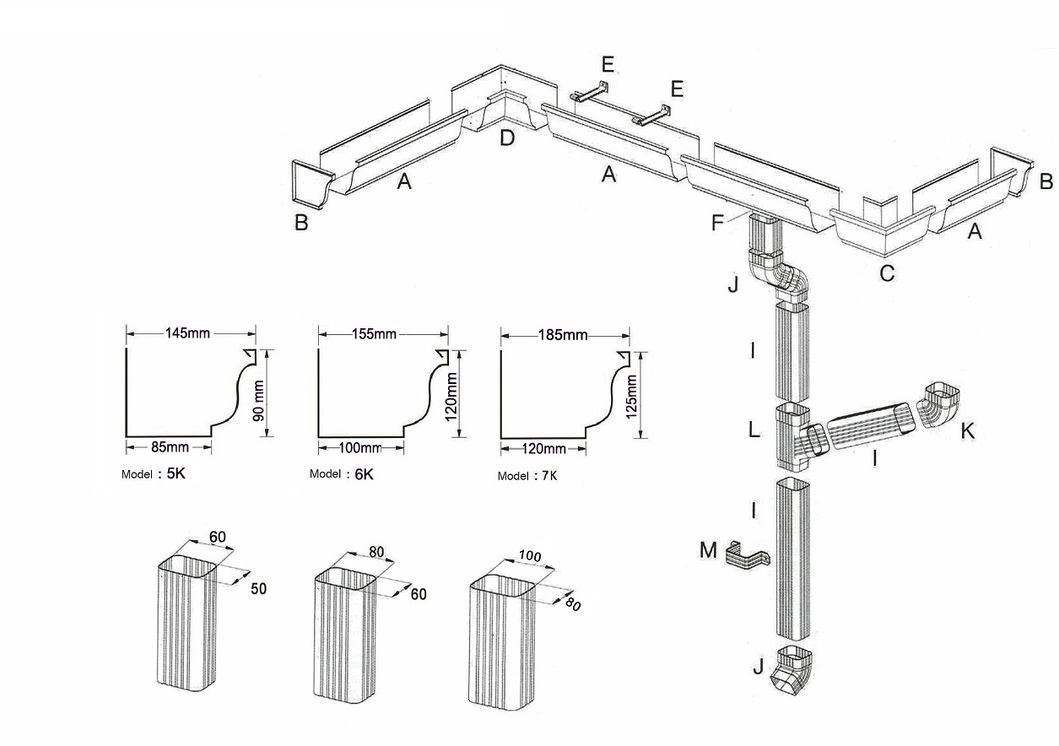 Kenya Aluminum Rain Gutter Downspout System Collect Water From Roof Tile North America 6K 7K 8K