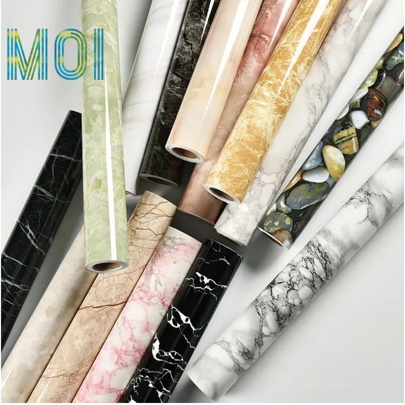 Moi PVC Marble Film Self Adhesive Water Proof Glossy Finish Vinyl Decoration Wallpaper Decorative Sticker Film