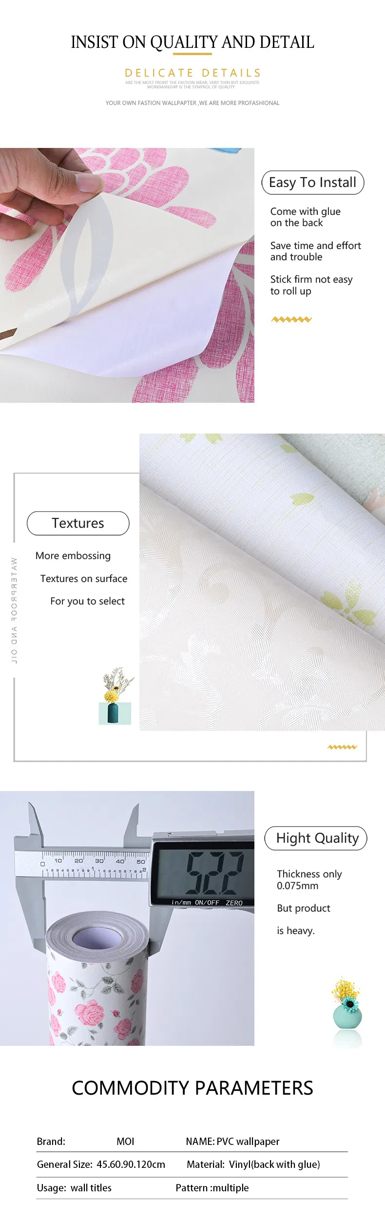 Moi PVC Wallpapers Self Adhesive Wallpaper Sticker for Interior Design