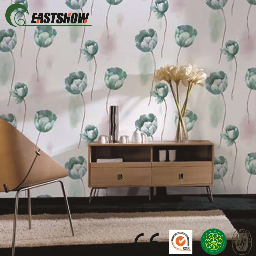New Flower Pattern PVC Wall Paper for Rome Wall Decoration