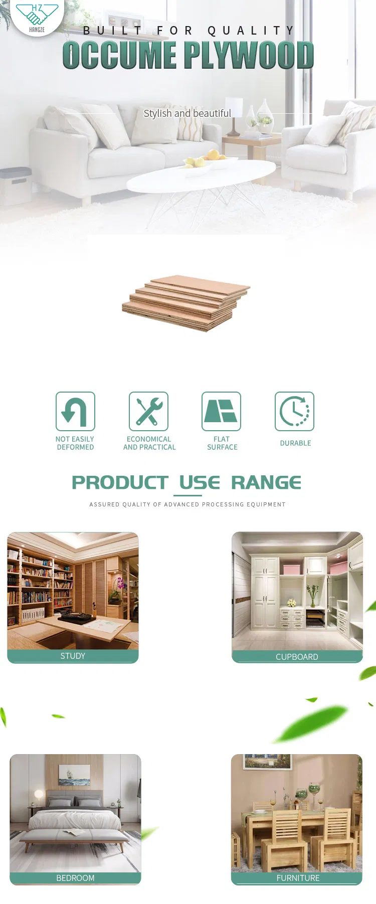 Okoume/Bintangor/Poplar/Birch/Pine/Hardwood Plywood 1220*2440mm for Decoration