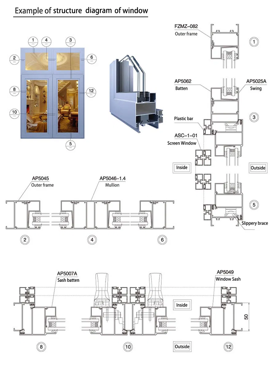 Powder Coating Sliding Door and Window Aluminium Profile