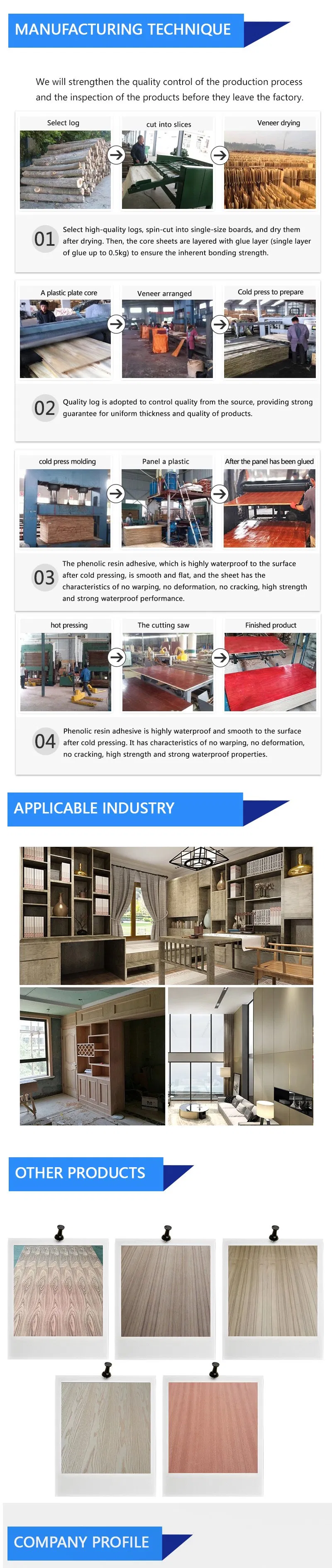 Red Oak, Ash, Teak, Cheery, Fancy Veneer Plywood for Furniture